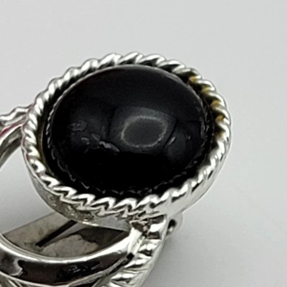 Vtg. Sarah Coventry Modernist Silver Tone Black Lucite Stud Earrings Clip On 1" - Picture 3 of 8